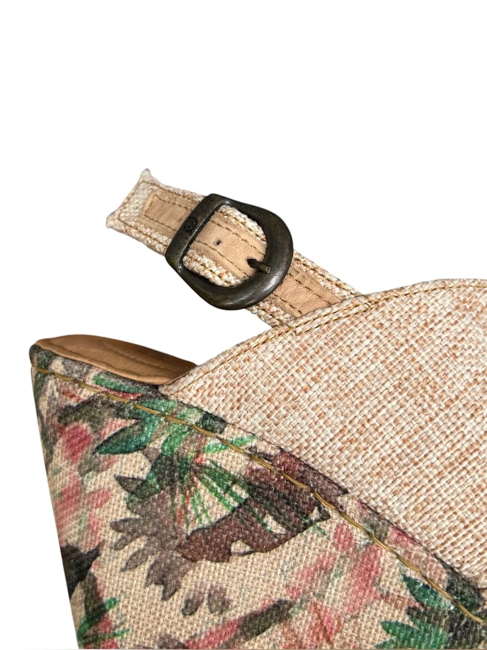 Born Emmy II Citrus Fabric Tropical Print Cross-Strap Floral Tan  Wedge Sandals
